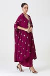 Buy_Sitaraa_Wine Natural Crepe Silk Embroidery Motif Cape Open Shabana And Dhoti Skirt Set _Online_at_Aza_Fashions