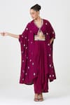 Buy_Sitaraa_Wine Natural Crepe Silk Embroidery Motif Cape Open Shabana And Dhoti Skirt Set _at_Aza_Fashions