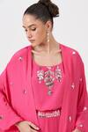 Buy_Sitaraa_Pink Natural Crepe Silk Embroidery Floral Motif Cape Open Roohani And Pant Set 