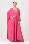 Buy_Sitaraa_Pink Natural Crepe Silk Embroidery Floral Motif Cape Open Roohani And Pant Set _at_Aza_Fashions