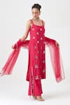 Shop_Sitaraa_Pink Natural Crepe Silk Embroidery Floral Scoop Neck Seher Motif Kurta Pant Set _Online_at_Aza_Fashions