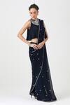 Buy_Sitaraa_Blue Crinkle Chiffon Embroidery Butti Jewel Neck Husn Saree With Blouse _Online_at_Aza_Fashions