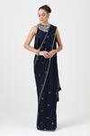 Buy_Sitaraa_Blue Crinkle Chiffon Embroidery Butti Jewel Neck Husn Saree With Blouse _at_Aza_Fashions