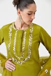 Shop_Sitaraa_Green Natural Crepe Silk Embroidery Butti Round Neck Mehek Kurta Salwar Set _Online_at_Aza_Fashions