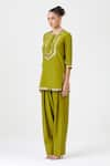 Shop_Sitaraa_Green Natural Crepe Silk Embroidery Butti Round Neck Mehek Kurta Salwar Set _at_Aza_Fashions