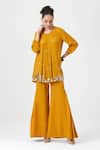 Buy_Sitaraa_Yellow Natural Crepe Silk Nora Pleated Mukaish Work Tunic With Sharara _at_Aza_Fashions