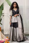 Buy_RAAS LIFE_Black Handwoven Chanderi Colorblocked Amala Flared Pant _Online_at_Aza_Fashions