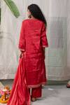 Shop_RAAS LIFE_Red Chanderi Zari V-neck Nyra Lace Embellished Kurta With Pant _at_Aza_Fashions