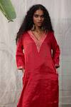 Shop_RAAS LIFE_Red Chanderi Zari V-neck Nyra Lace Embellished Kurta With Pant _Online_at_Aza_Fashions