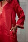 Buy_RAAS LIFE_Red Chanderi Zari V-neck Nyra Lace Embellished Kurta With Pant 