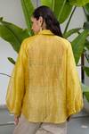 Shop_Raas Life_Yellow Handwoven Chanderi Striped Tie Up Collar Phool Glitterati Shirt _at_Aza_Fashions
