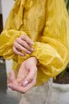 Buy_Raas Life_Yellow Handwoven Chanderi Striped Tie Up Collar Phool Glitterati Shirt 