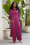 Buy RAAS LIFE Red Velvet Collared Selena Gradient Stripe Print Tunic With Pant at Aza Fashions Buy_RAAS LIFE_Red Velvet Collared Selena Gradient Stripe Print Tunic With Pant_at_Aza_Fashions