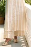 RAAS LIFE_Cream Handwoven Chanderi Striped Collar Sharda Tunic With Flared Pant _Online_at_Aza_Fashions