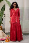 RAAS LIFE_Red Handwoven Chanderi Embellished Kiran Lace V Neck Dhara Kurti _Online_at_Aza_Fashions