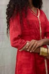 Buy_RAAS LIFE_Red Handwoven Chanderi Embellished Kiran Lace V Neck Dhara Kurti _Online_at_Aza_Fashions