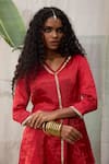 Shop_RAAS LIFE_Red Handwoven Chanderi Embellished Kiran Lace V Neck Dhara Kurti _Online_at_Aza_Fashions