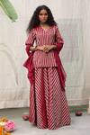 Buy_Raas Life_Maroon Handwoven Chanderi Striped Amala Flared Pant _at_Aza_Fashions