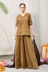 RAAS LIFE_Brown Handwoven Chanderi Striped V Neck Amala Short Kurti _Online_at_Aza_Fashions