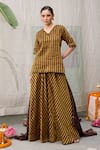 Buy_RAAS LIFE_Brown Handwoven Chanderi Striped V Neck Amala Short Kurti _Online_at_Aza_Fashions