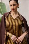 RAAS LIFE_Brown Handwoven Chanderi Striped V Neck Amala Short Kurti _at_Aza_Fashions