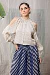 Buy_Raas Life_Silver Handwoven Chanderi Solid Round Collar Cold Shoulder Top _Online_at_Aza_Fashions