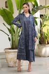 Buy_Raas Life_Blue Hand Woven Chanderi Stripe Notched Lapel Koki Jacket _at_Aza_Fashions