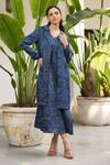 Buy_Raas Life_Blue Hand Woven Chanderi Stripe Notched Lapel Koki Jacket _Online_at_Aza_Fashions