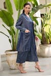 Shop_Raas Life_Blue Hand Woven Chanderi Stripe Notched Lapel Koki Jacket _Online_at_Aza_Fashions
