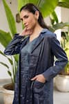 Raas Life_Blue Hand Woven Chanderi Stripe Notched Lapel Koki Jacket _at_Aza_Fashions