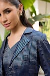Buy_Raas Life_Blue Hand Woven Chanderi Stripe Notched Lapel Koki Jacket 