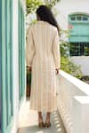 Shop_RAAS LIFE_Cream Hand Woven Chanderi Stripe Collared Shaha Shirt Dress _at_Aza_Fashions