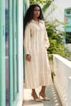 Buy_RAAS LIFE_Cream Hand Woven Chanderi Stripe Collared Shaha Shirt Dress _Online_at_Aza_Fashions