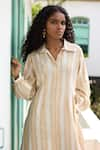 RAAS LIFE_Cream Hand Woven Chanderi Stripe Collared Shaha Shirt Dress _at_Aza_Fashions