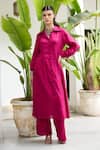 Buy_RAAS LIFE_Pink Chanderi Collared Shaha Hand Woven Tunic With Pant _at_Aza_Fashions