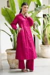 RAAS LIFE_Pink Chanderi Collared Shaha Hand Woven Tunic With Pant _Online_at_Aza_Fashions