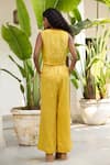Shop_Raas Life_Yellow Hand Woven Chanderi Stripe V Neck Sabya Waist Coat With Pant _at_Aza_Fashions