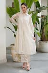 Buy_RAAS LIFE_White Hand Woven Chanderi Stripe Kurta V Neck Noor Set With Jacket _at_Aza_Fashions