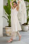 RAAS LIFE_White Hand Woven Chanderi Stripe Kurta V Neck Noor With Jacket _at_Aza_Fashions