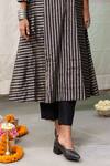 Buy_RAAS LIFE_Black Hand Woven Chanderi Stripe V Kalakriti Detailed A-line Kurta With Pant _Online_at_Aza_Fashions