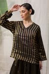 Buy_RAAS LIFE_Black Hand Woven Chanderi Zari Stripe V Neck Kaveri Pattern Tunic _Online_at_Aza_Fashions