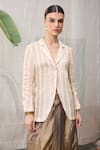 Buy_RAAS LIFE_Cream Hand Woven Chanderi Zari Stripe Lapel Collar Mrunal Blazer _at_Aza_Fashions