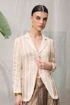 RAAS LIFE_Cream Hand Woven Chanderi Zari Stripe Lapel Collar Mrunal Blazer _Online_at_Aza_Fashions