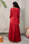 Shop_RAAS LIFE_Red Hand Woven Chanderi Dhara Laced Placket Tunic With Wide Legged Pant _at_Aza_Fashions