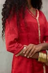 Shop_RAAS LIFE_Red Hand Woven Chanderi Dhara Laced Placket Tunic With Wide Legged Pant _Online_at_Aza_Fashions