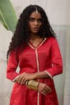 RAAS LIFE_Red Hand Woven Chanderi Dhara Laced Placket Tunic With Wide Legged Pant _at_Aza_Fashions