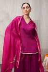 Buy_RAAS LIFE_Pink Hand Woven Chanderi Placement Embellished Zari V Neck Amala Tunic _at_Aza_Fashions