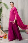 RAAS LIFE_Pink Hand Woven Chanderi Placement Embellished Zari V Neck Amala Tunic _Online_at_Aza_Fashions