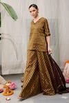 Buy_RAAS LIFE_Brown Hand Woven Chanderi Zari Stripe Amala Pattern Tunic With Wide Legged Pant _at_Aza_Fashions