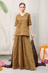 Buy_RAAS LIFE_Brown Hand Woven Chanderi Zari Stripe Amala Pattern Tunic With Wide Legged Pant _Online_at_Aza_Fashions